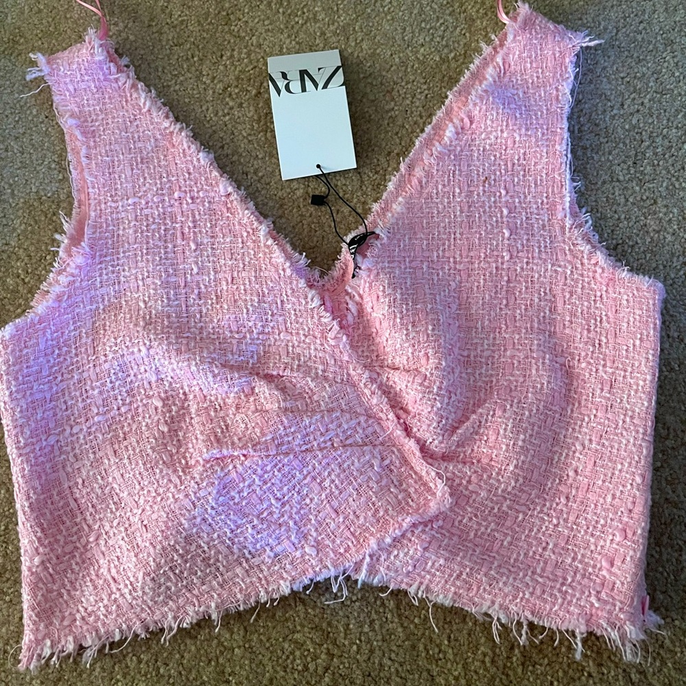 Zara - Tweed Crop Top - Pink (NWT)